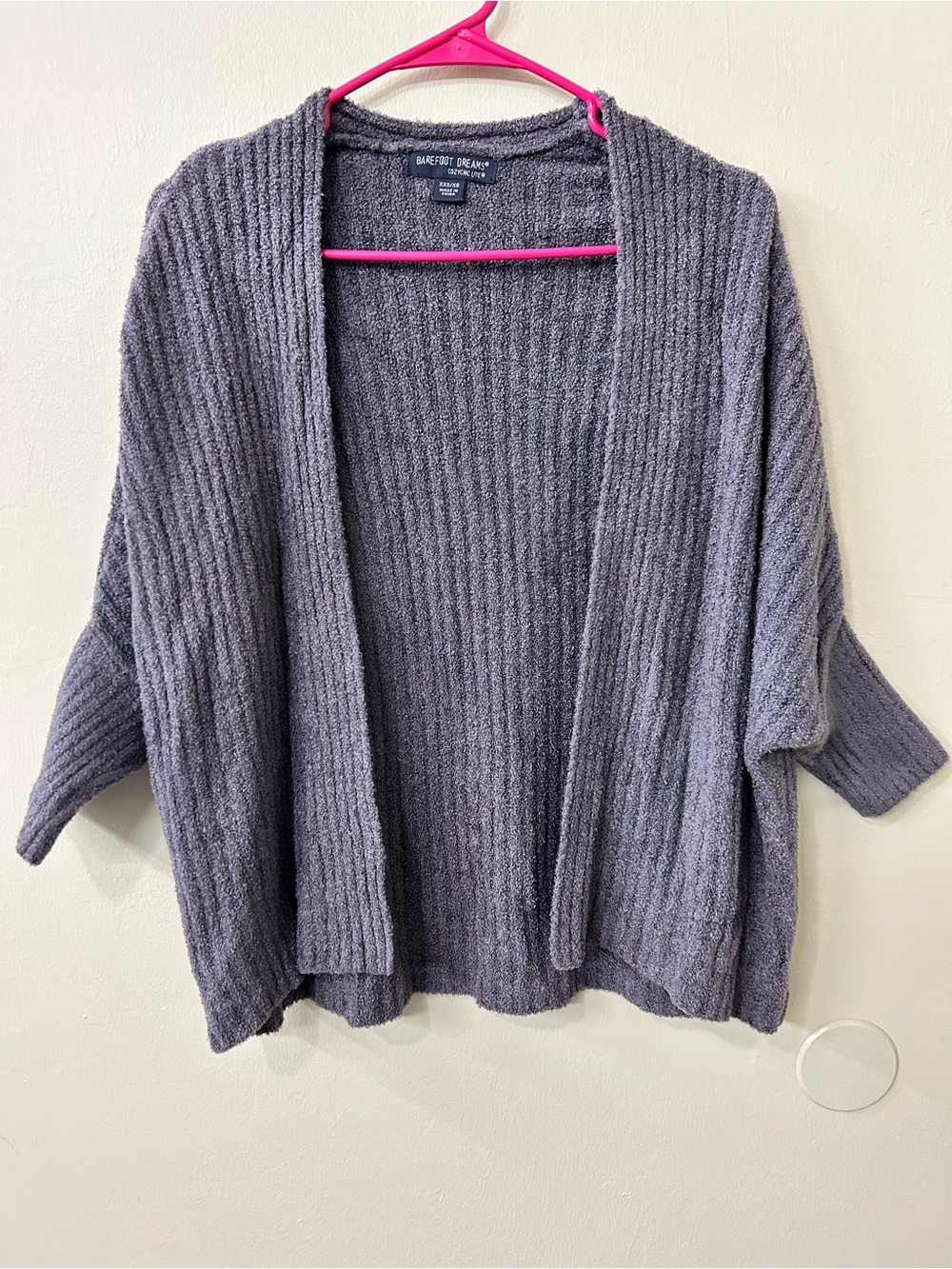Barefoot Dreams Ribbed Shrug Cardigan.
Pacific Blue Grey Sz XXS/XS